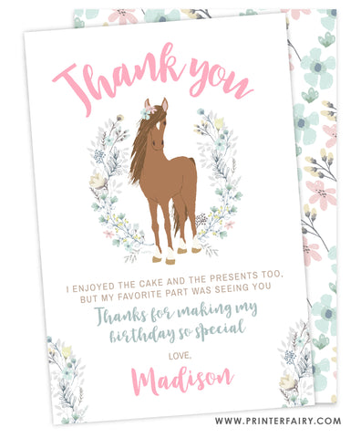 Floral Horse Birthday Thank You Card