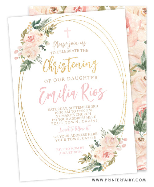 Christening Floral Girl Invitation