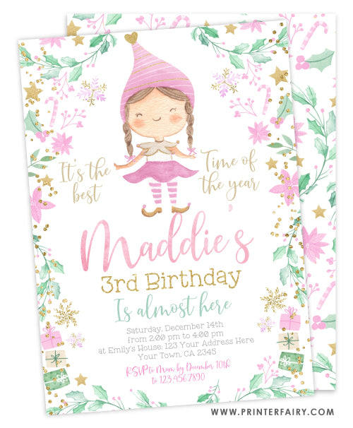 Christmas Elf Birthday Invitation