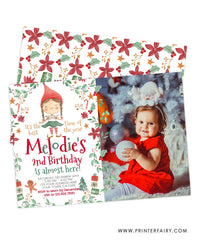 Christmas Elf Birthday Invitation with Photo