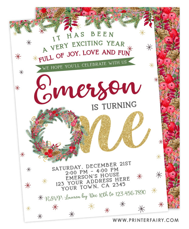 Christmas First Birthday Invitation