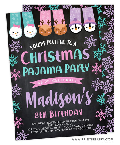 Christmas Pajama Party Birthday Invitation
