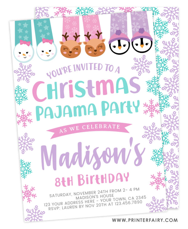 Christmas Pajama Party Birthday Invitation