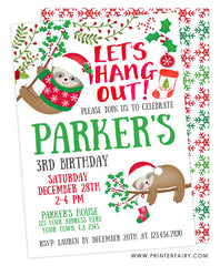 Christmas Sloth Birthday Invitation