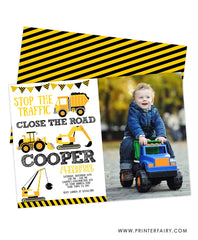 Construction Birthday Party Invitation with Photo