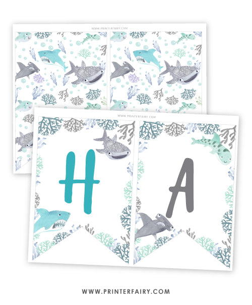 Cute Sharks Birthday Banner