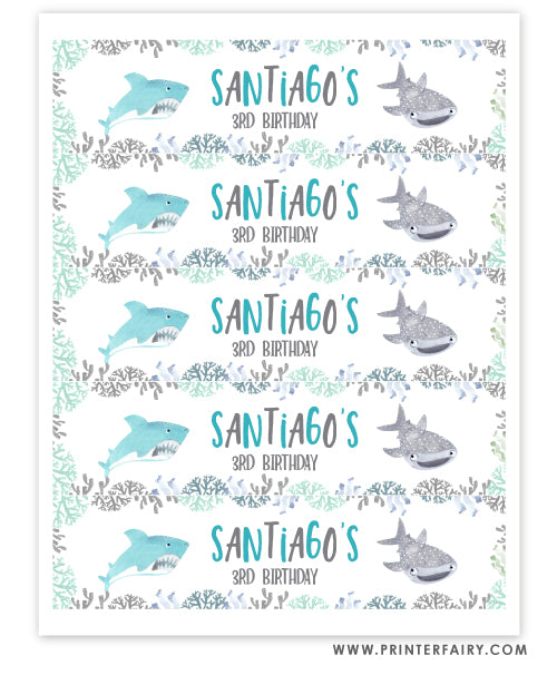 Cute Sharks Water Bottle Labels