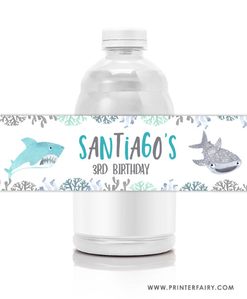 Cute Sharks Water Bottle Labels