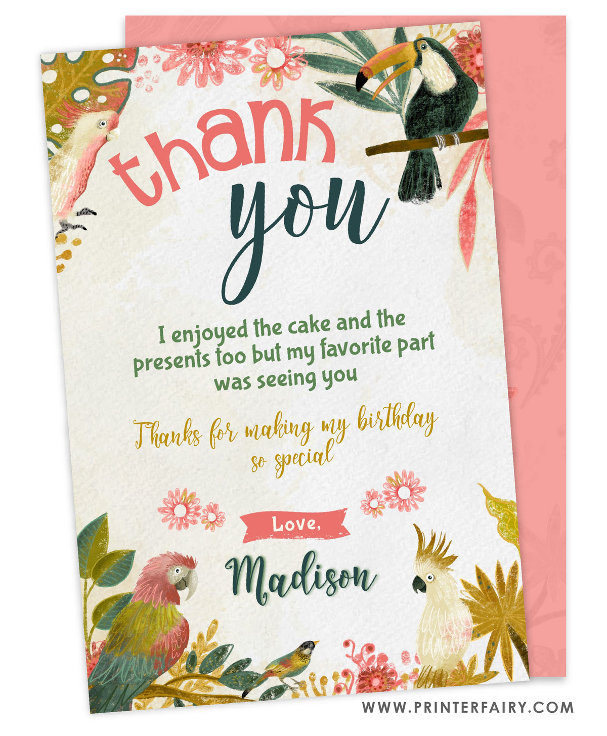 Tropical Birds Birthday Thank You Card