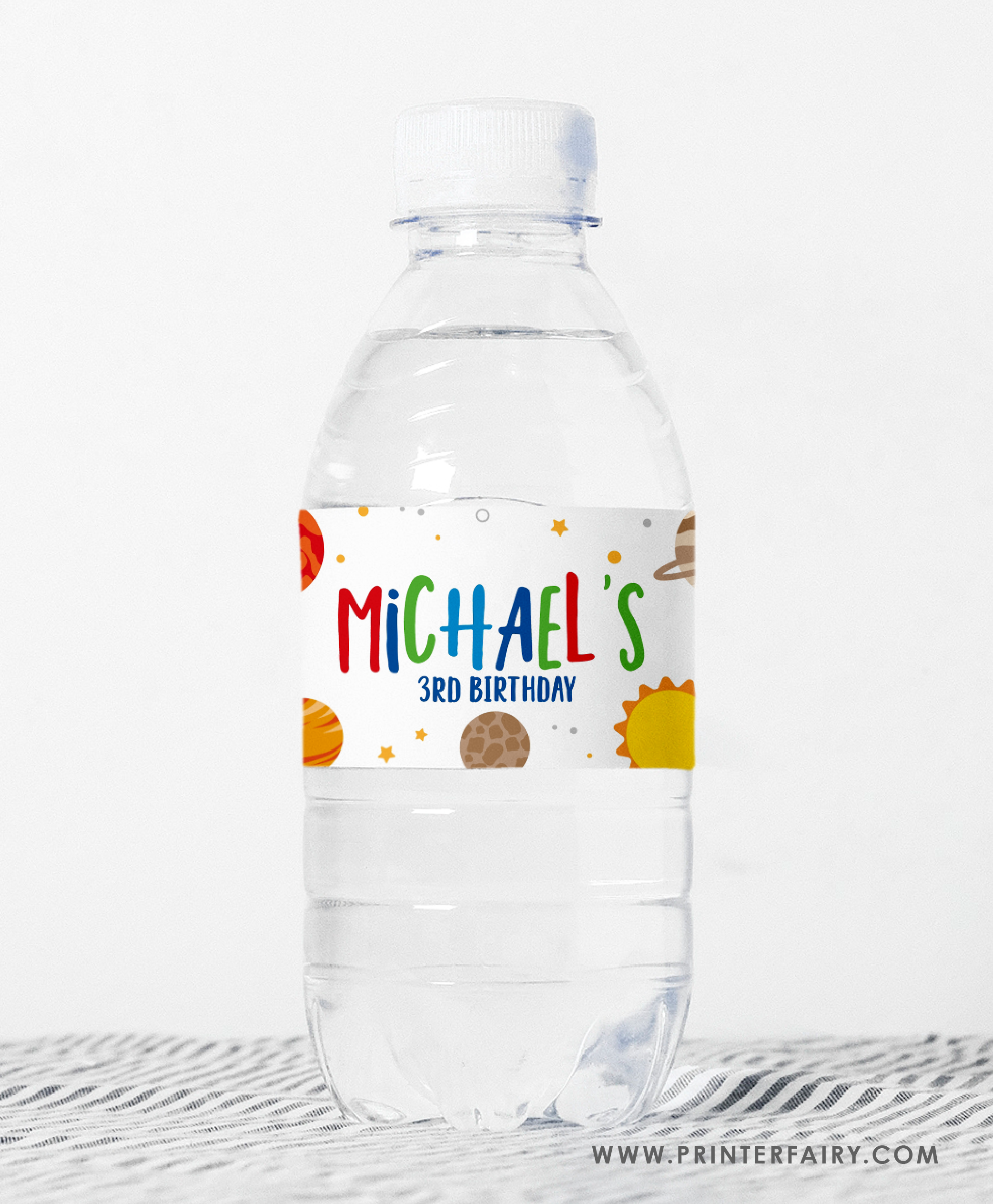 Space Birthday Water Bottle Label