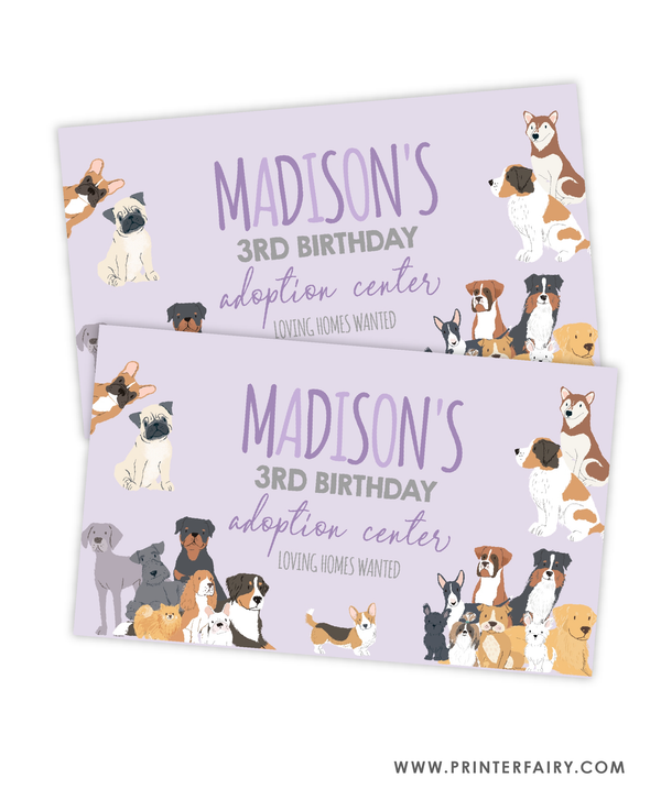 Puppy Adoption Birthday Gable Box Label