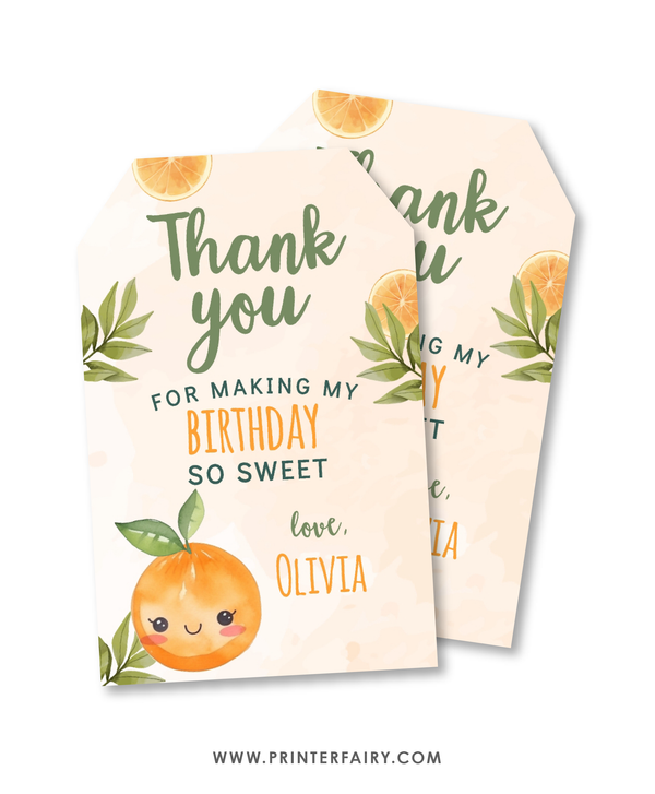Sweet Orange Birthday Party Favor Tags