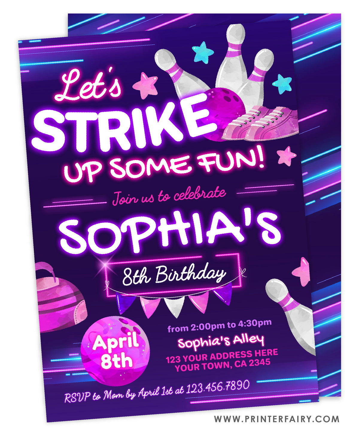 Bowling Birthday Party Invitation