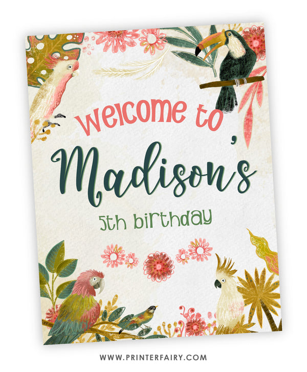 Tropical Birds Birthday Welcome Sign