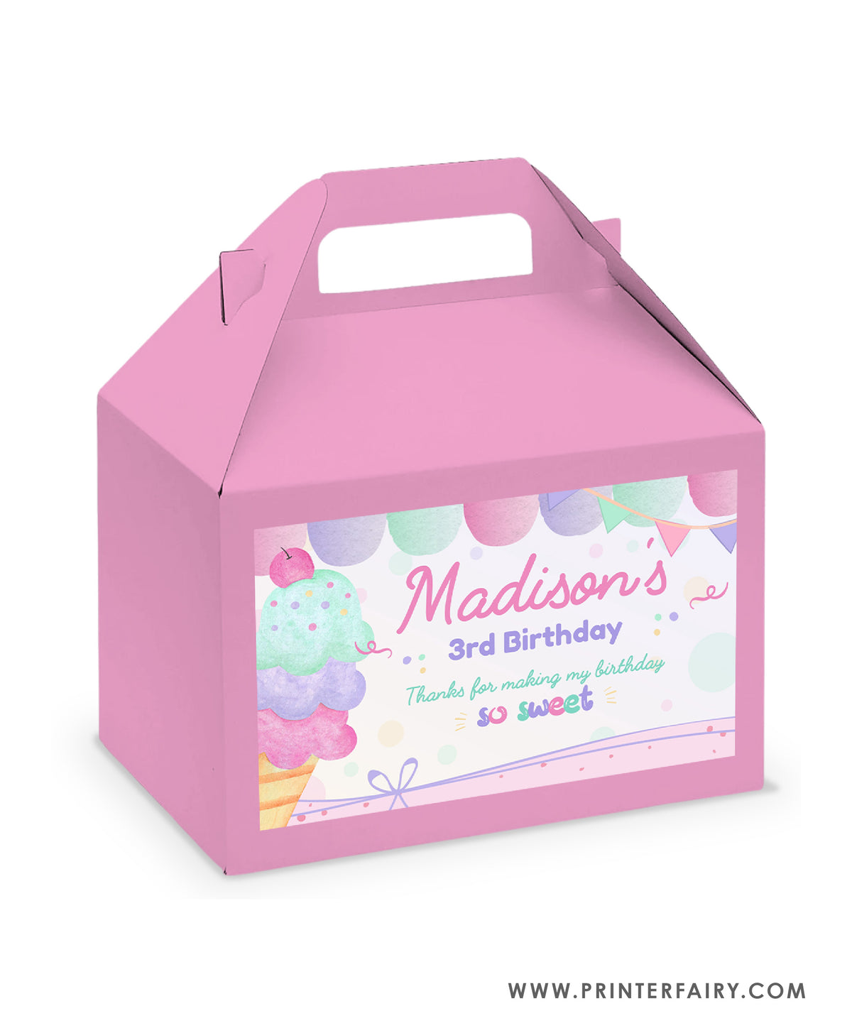 Ice Cream Birthday Gable Box Label