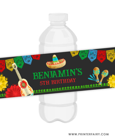 Fiesta Birthday Water Bottle Label