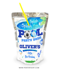 Pool & Soccer Birthday Party Drink Pouch Label