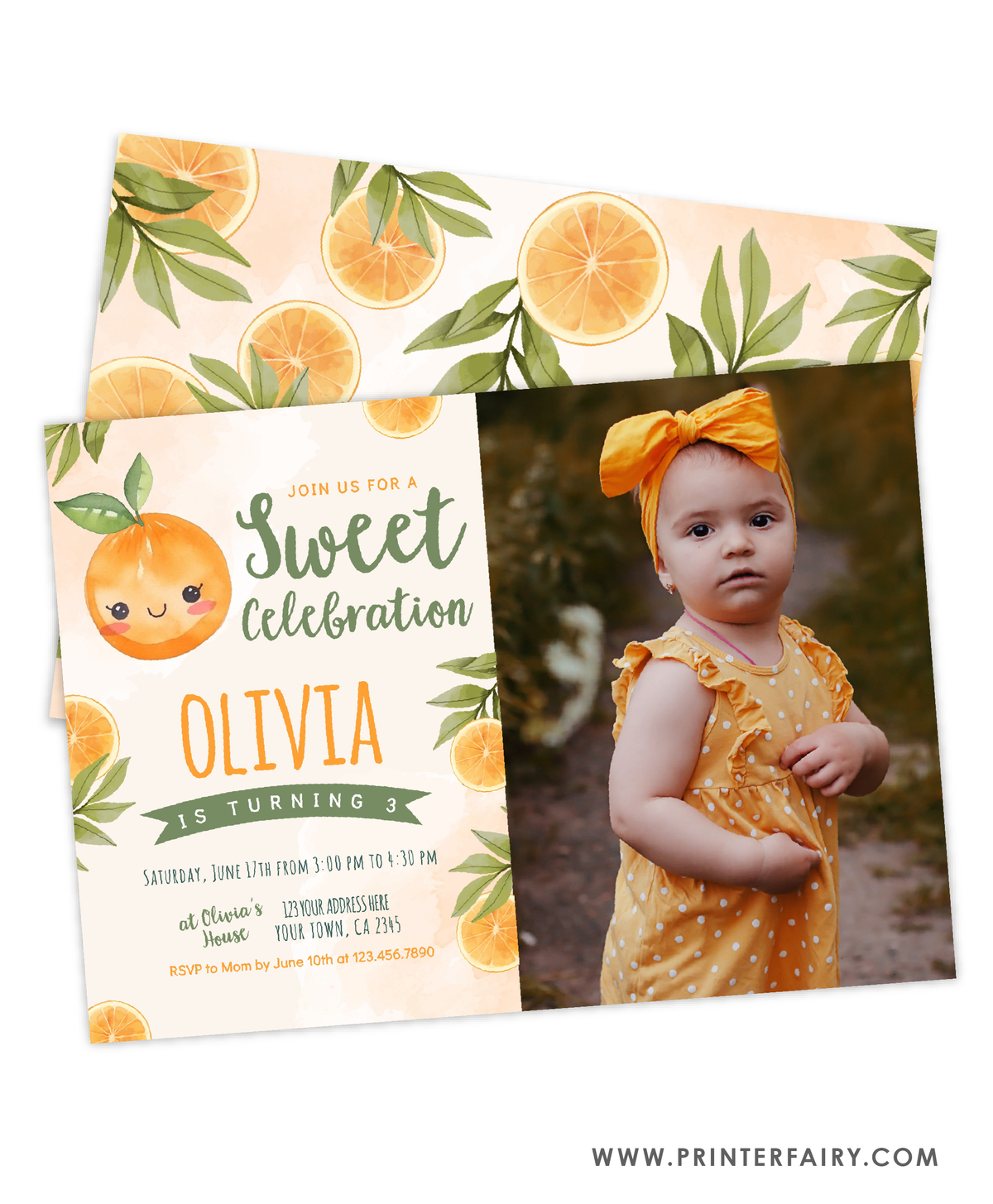 Sweet Orange Birthday Party Invitation with Photo