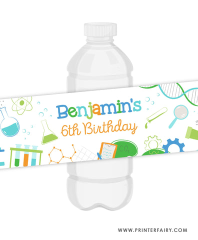 Science Party Water Bottle Label