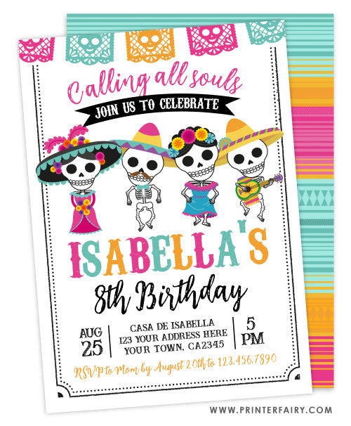 Dia de los Muertos Birthday Invitation