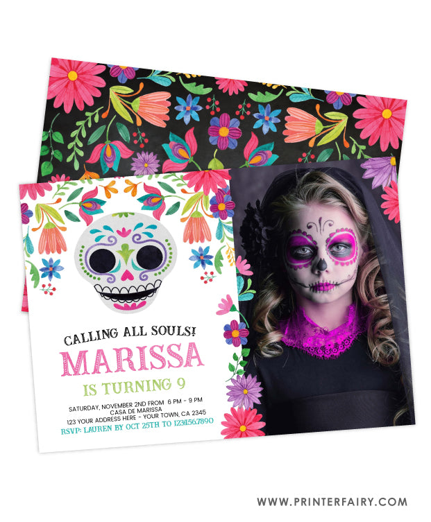 Día de los Muertos Birthday Invitation with Photo