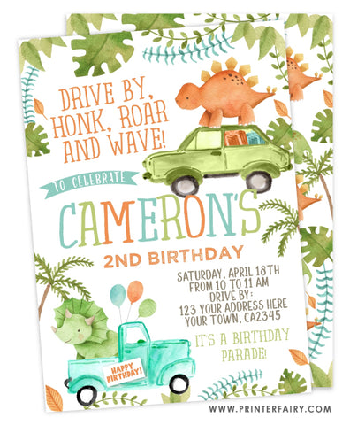 Dinosaur Drive-thru Birthday Party Invitation