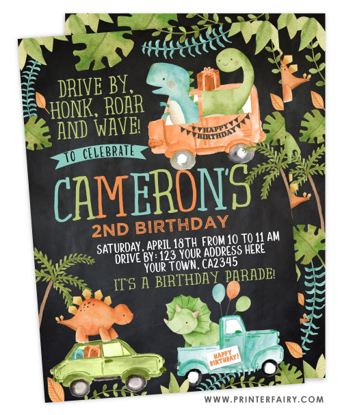 Dinosaur Drive-thru Birthday Party Invitation