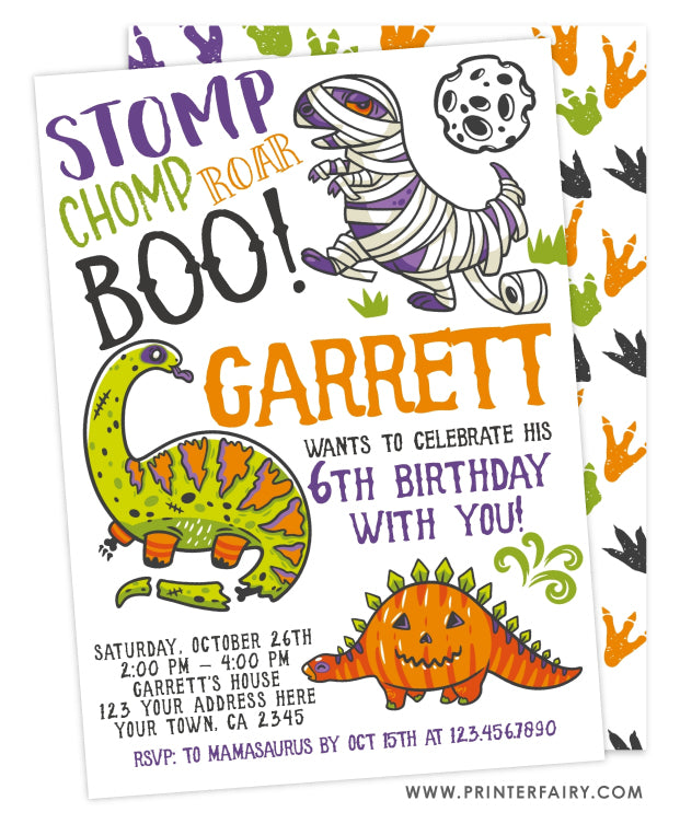 Dinosaurs Halloween Birthday Invitation