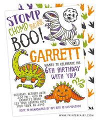 Dinosaurs Halloween Birthday Invitation