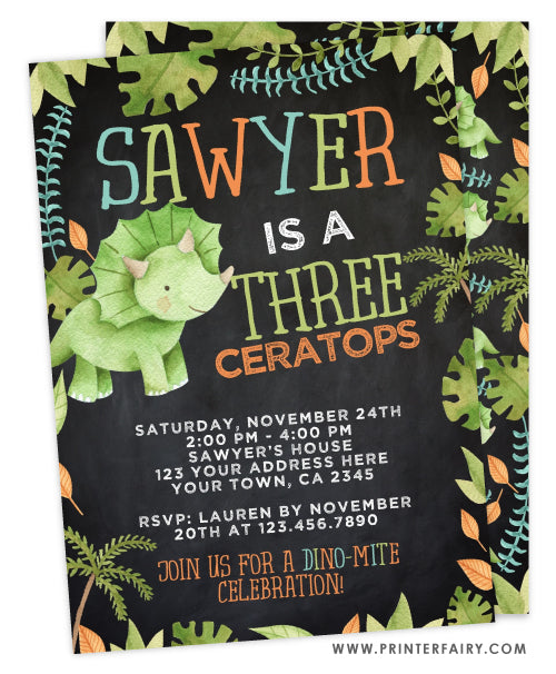 Three-Ceratops Birthday Invitation