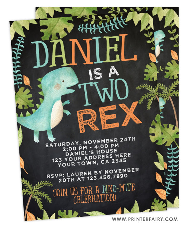 Dinosaur Two Rex Birthday Invitation