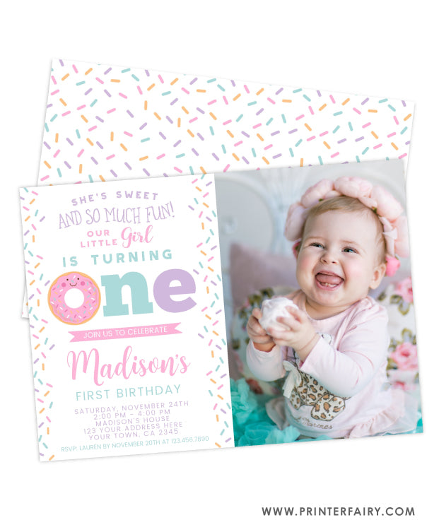 Donut Birthday Invitation with Photo