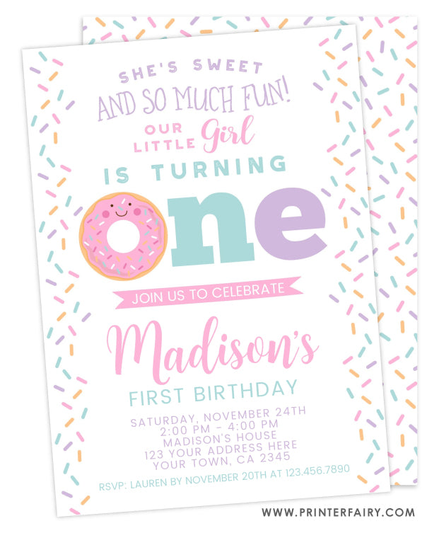 Donut First Birthday Invitation