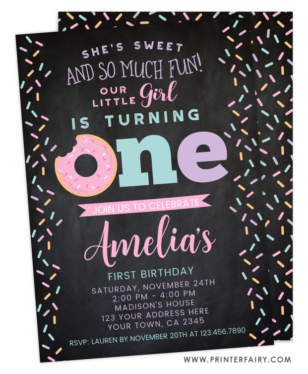 Donut First Birthday Invitation