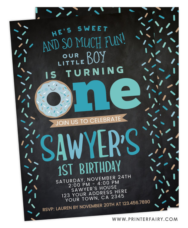 Donut First Birthday Invitation