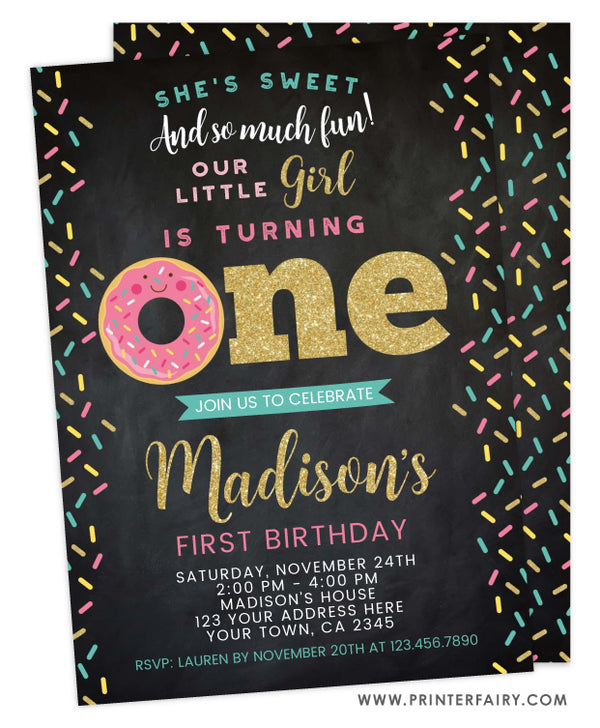 Donut First Birthday Invitation