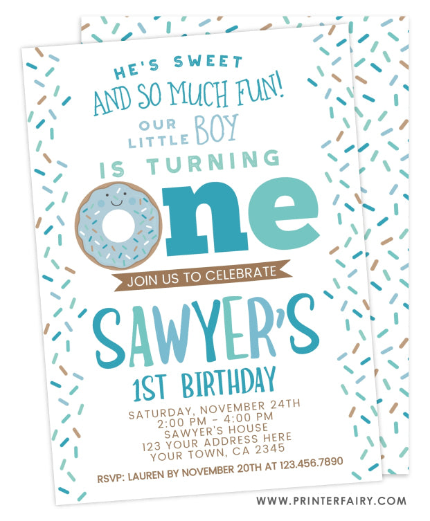 Donut First Birthday Invitation