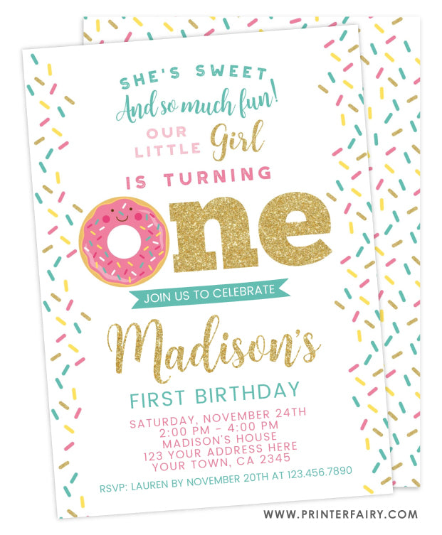 Donut First Birthday Invitation