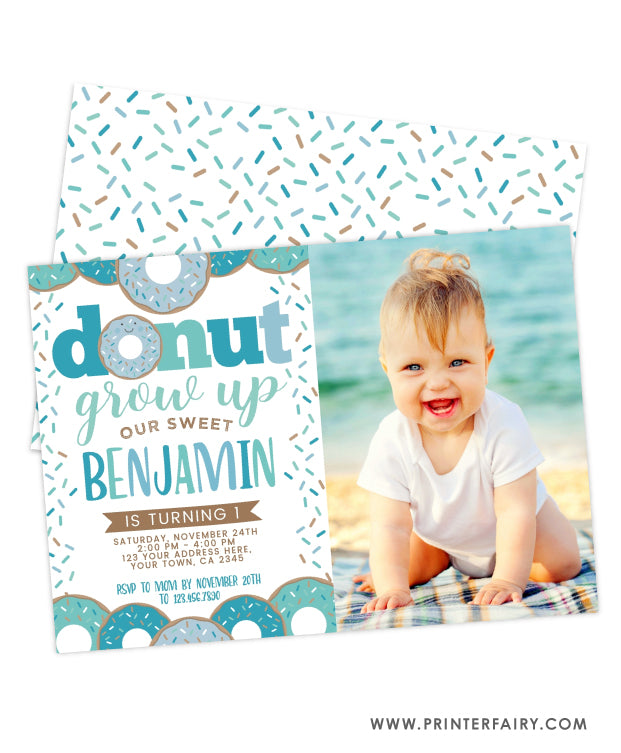 Donut Grow Up Birthday Invitation with Photo