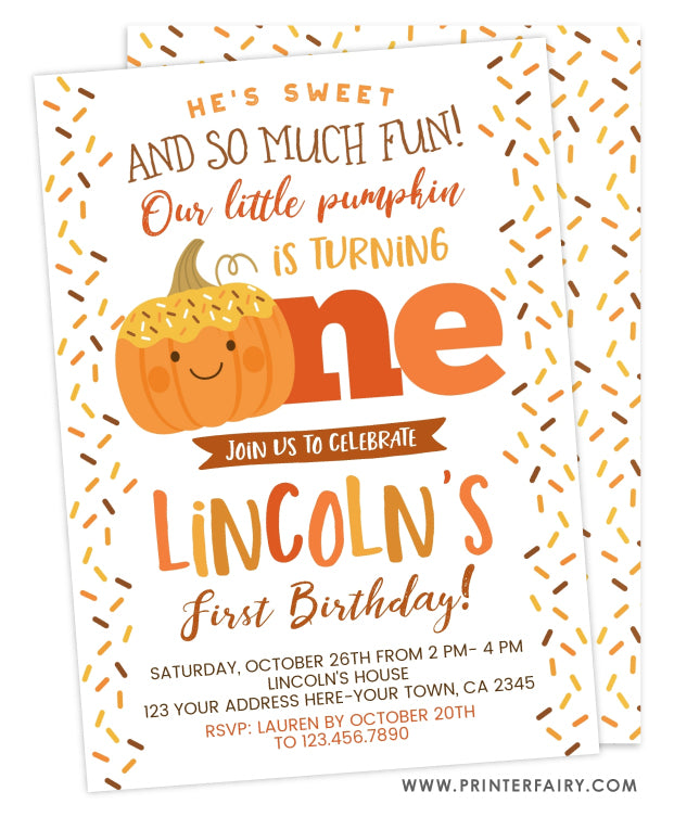 Donut Pumpkin First Birthday Invitation