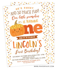 Donut Pumpkin First Birthday Invitation