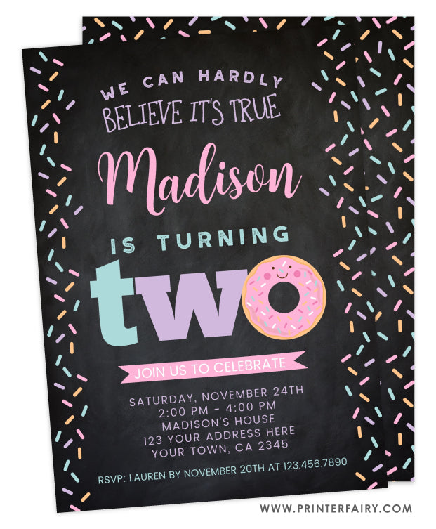 Donut Second Birthday Invitation