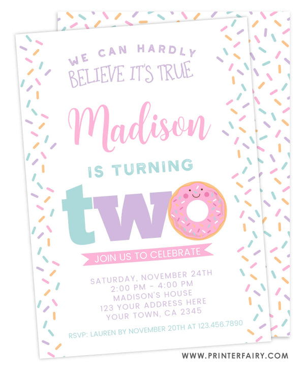 Donut Second Birthday Invitation