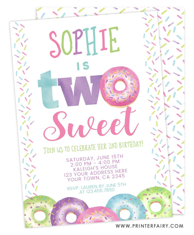 Donut Second Birthday Invitation