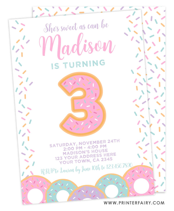 Donut Third Birthday Invitation