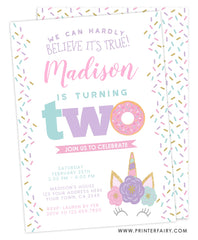 Donut & Unicorn Second Birthday Invitation