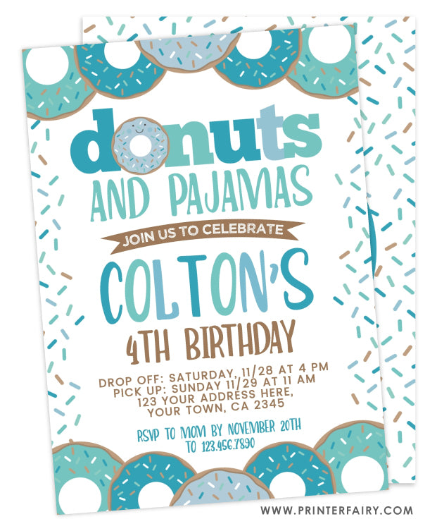 Donuts and Pajamas Birthday Invitation