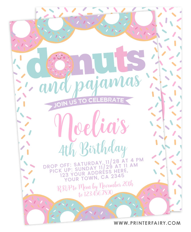 Donuts and Pajamas Birthday Invitation