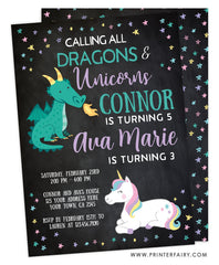 Dragon & Unicorn Birthday Party Invitation