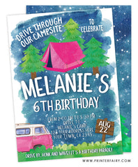 Drive By Camping Birthday Invitation